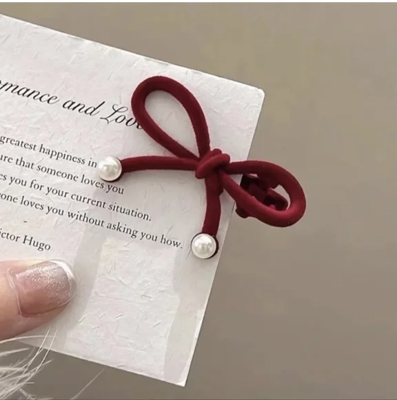 Maroon Red Velvet Bow Hair Clip - Picture 2 of 5